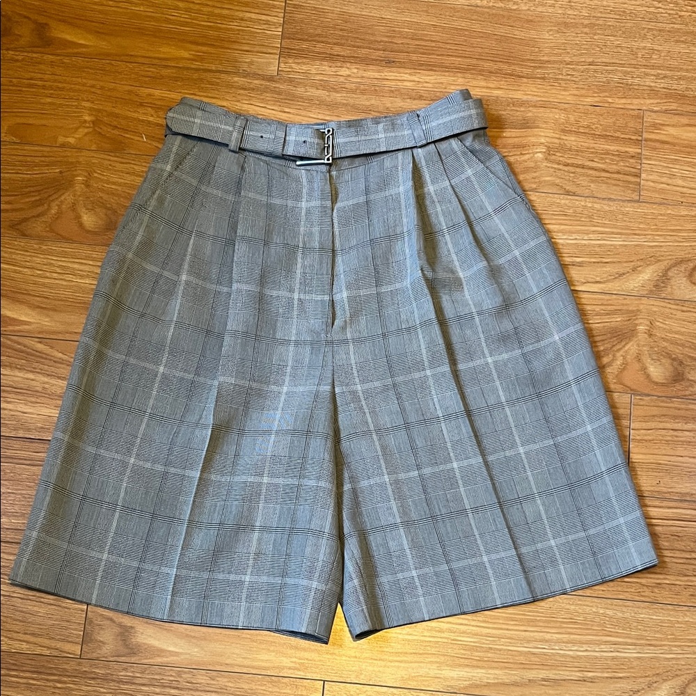 Vintage Pierre Cardin Gray Plaid High-Waisted Shorts